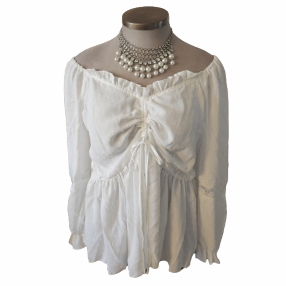 PRETTY ☆ SWISS DOT & LACE ☆ ROUCHED FRONT BLOUSE ☆ 22w ☆ NWT - Picture 2 of 9